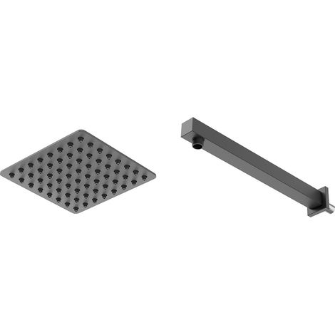 Colore Square Matt Black 200mm Thin Fixed Shower Head and Wall Arm (1/5)