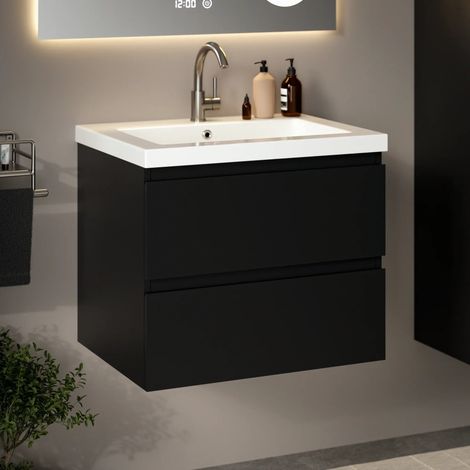 Badezimmermöbel Karo – 60 cm – Mattschwarz – Weißes Waschbecken (1/4)