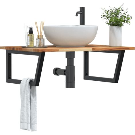 Waschbeckenregal Wandmontage Stahl und Akazienholz