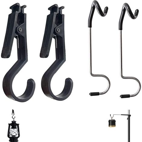 ganchos para luz de camping y 2 pinzas multifuncionales para ropa, soporte para luz en forma de S, gancho para columna de poste de tienda de campaña