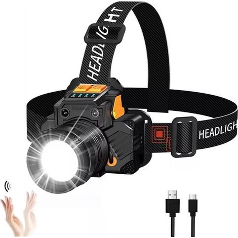 QJRRX Lampe frontale LED rechargeable 2600 mAh – 6 modes, capteur de mouvement, 90° réglable, IPX6 (1/4)