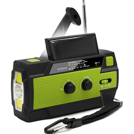 Radio meteorológica, funcionamiento con múltiples niveles de potencia, linterna LED brillante, color verde. (1/2)