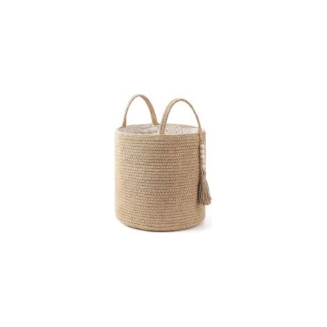 Panier de rangement tressé en corde de coton avec doublure, panier à linge sale, petit modèle (1/4)