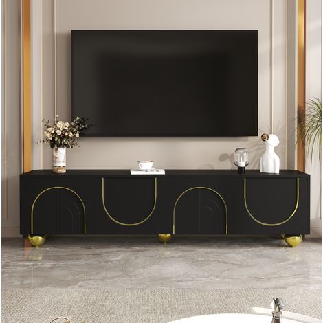 Mueble TV elegante con puertas doradas y baldas negro OKMYHOME (1/5)