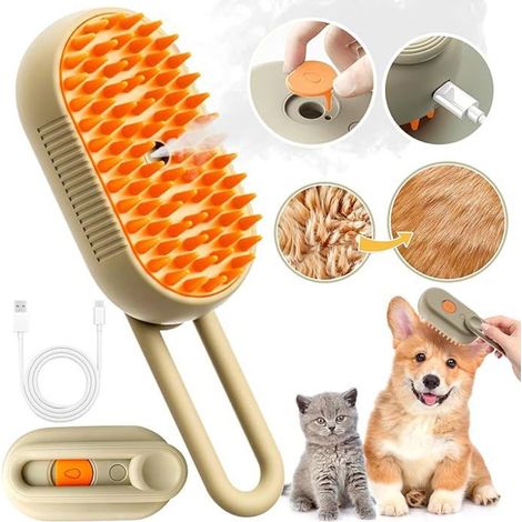 Brosse vapeur - INNOVTEC - 3 en 1 - Orange - Brosser, vaporiser, masser - Pour chiens et chats
