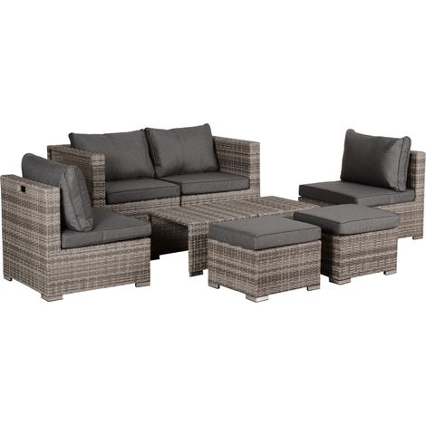 easycomfort salotto da esterno in rattan pe da 8 pezzi, set mobili da giardino salvaspazio con poltrone, tavolini e sgabelli, grigio (1/5)