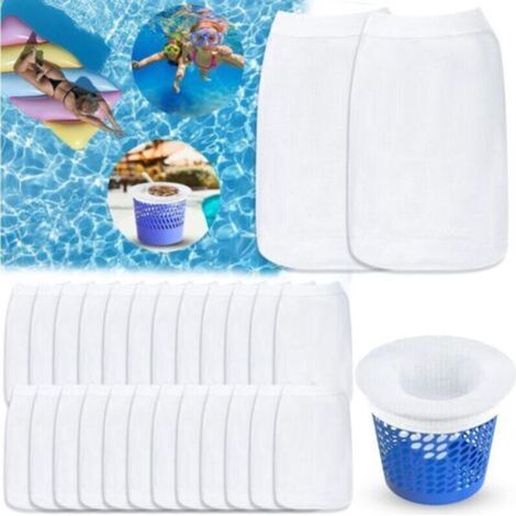 Lot de 30pcs Pool Skimmer Socks, Chaussette Filtre Piscine, Prefiltre Skimmer Réutilisable et Super Élastique, pour Panier de Piscine,(Blanc) (1/5)