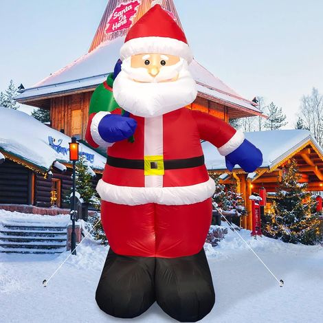 8FT Gonflable Père Noël avec Sac de Cadeaux et Guirlandes LED – Décor Extérieur Idéal pour les Fêtes de Noël, Grande Statue Lumineuse pour Jardin (1/5)