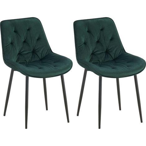 Set di 2 sedie da pranzo con seduta e schienale imbottiti in velluto verde e metallo nero 100007399