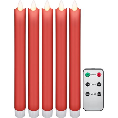 goobay 53943 Set de 5 Kerzen de echtes Wachs LED drahtlos, Kerzen de Tisch, Kerze de Stick - mit Fernbedienung, Funktion de Timer, drahtlos, rot (1/5)