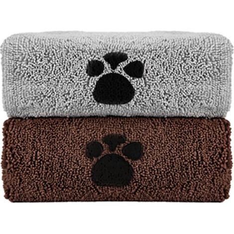 Toalla para perros, 2 piezas, Toalla de microfibra, Toallas de baño, Manta para perros, Toalla de secado para animales, 100x50 cm, Gris, marrón (1/5)