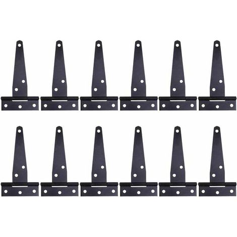 12 cerniere a T laccate nere da 4 pollici, cerniere a T per impieghi gravosi, cerniere per porte in legno, cerniere per porte in ferro e metallo antiruggine con viti per porte da fienile, 100 mm