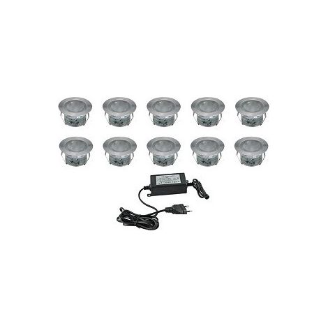 Desineo – Kit de 10 spots encastrables extérieur 1W blanc froid – Transformateur inclus – Résistance à 100 kg – Installation facile – Technologie SMD LED (1/5)