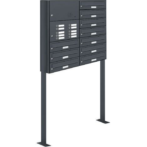 10er Briefkasten Standanlage Freistehend RAL 7016 Anthrazit Klingel (1/5)
