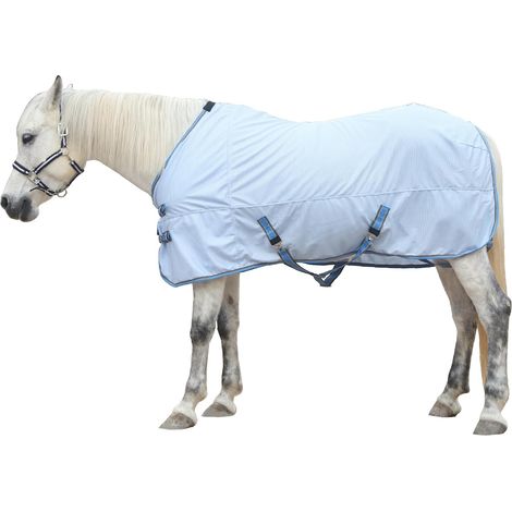 Couverture Anti-Mouches en Maille pour Chevaux, Bleu clair 142cm (1/5)