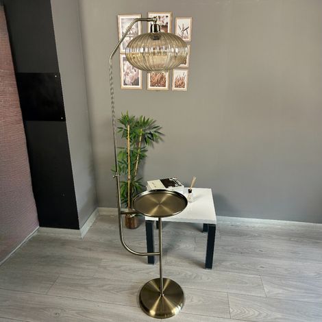 Lampadaire Elvaro Verre, Moderne, Lampadaire pour Salon, Chambre à Coucher, Chambre d'enfant avec Douille E27, Largeur 37 cm, Abat-jour Réglable, Lampadaire avec Tablette et Variateur (1/4)