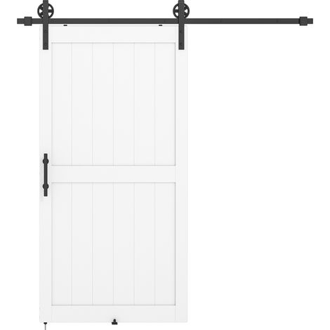 Porta Scorrevole in Stile Country 106,6x213,4 cm con Binario e Maniglia in Legno e Acciaio Bianco e Nero (1/5)