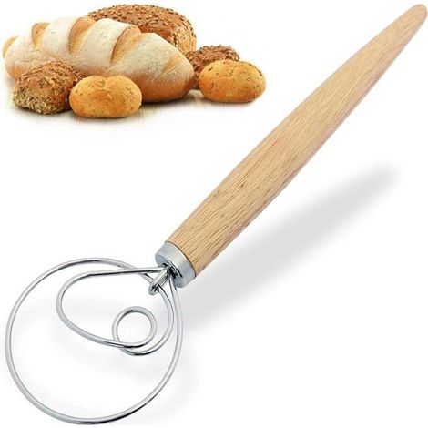 Crochet pour fouet à pâte danois, fouet à pain hollandais en acier inoxydable de 13 pouces, fouet pour mélangeur à pain de cuisine (1/5)