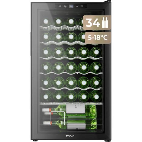 EVVO Vinoteca para 34 botellas VT34, compresor, 5-18ºC regulable, muy silenciosa, pantalla táctil, display LED, luz interior LED (1/5)