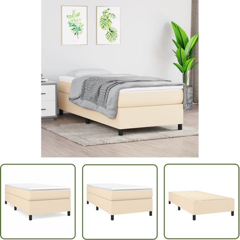 The Living Store Cadre de lit sans matelas crème 90x190 cm tissu - Cadre De Lit - Lit Simple - Lit Crème - Lit Tissu - Meubles Chambre À Coucher (1/5)