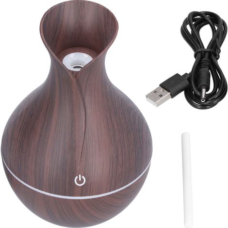 Ortviai Diffuseur d’Huiles Essentielles Ultrasonique LED avec Grain de Bois Profond, Humidificateur Silencieux 130 ml