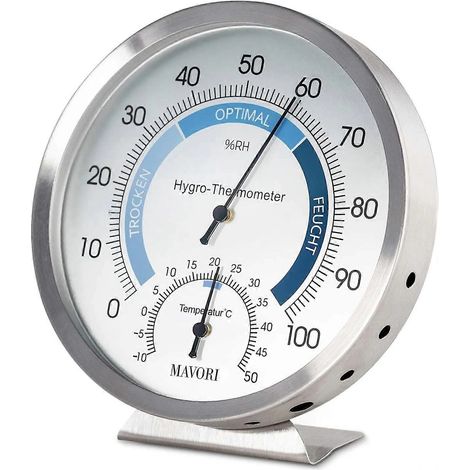 Hygromètre-thermomètre analogique pour usage intérieur - Hygromètre et thermomètre d'ambiance en acier inoxydable (1/5)