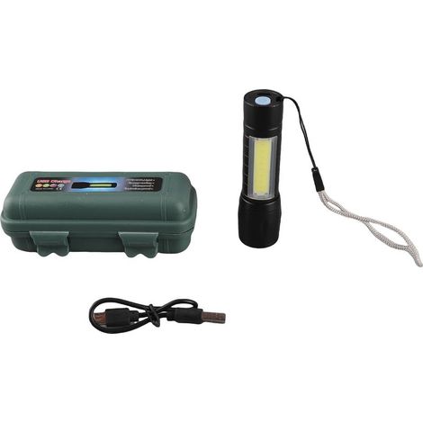Lampe Torche 10W Portable Ultra Lumineuse Rechargeable USB Noir Compacte Léger – Pour Éclairage Extérieur (2 Lampe + 2 Cable USB + 2 Cordons) (1/4)
