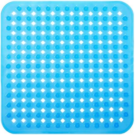 bleu Tapis de Bain de Douche, 53x53cm Tapis de Baignoire Antidérapant, Tapis de Douches Antiderapant Carré à Ventouses, Anti Glisse Tapis, Lavable en Machine