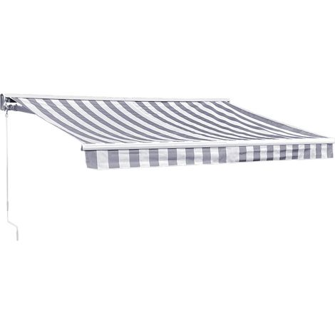 Tenda SAULE 2,95 × 2,5 m con semicupio - Tessuto a righe bianco/grigio e struttura bianca