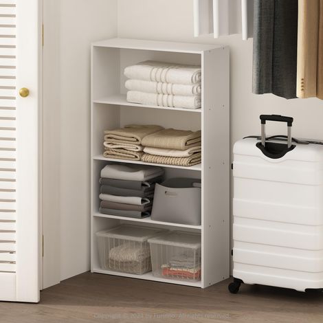 Organisateurs et Rangement de Placard, Organisateur de Placard 4 Niveaux, Étagère Ouverte de Placard, pour Garde-Robe, Chambre, Salon, Blanc (1/5)