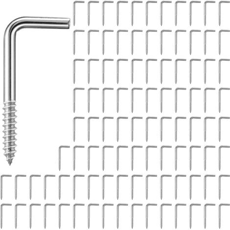 Lot de 100 Crochets à Visser en L, Vis à Angle Droit Crochet Galvanisé pour Suspension - 34 x 14mm (Diamètre 2,7 mm), Pour Photo, Décoration, Outils et Objets Décoratifs (1/5)