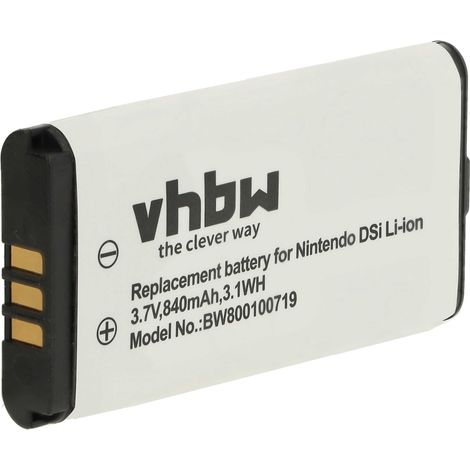 vhbw Akku kompatibel mit Nintendo DSi, NDSi Spielekonsole (840 mAh, 3,7 V, Li-Ion)