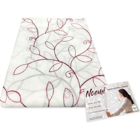 COPPIA TENDINA NOEMI RICAMO MODERNO FOGLIA BORDEAUX COPPIA (2 TELI) CM. 60X240