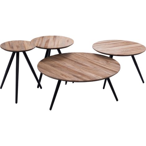 Amadeus - Lot de 4 tables basses carrées en teck recyclé et métal Bengal (1/3)