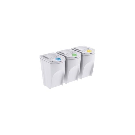 WELLHOME Set di 3 pattumiere/cestino per raccolta differenziata, bianco sporco, 3x 35 L