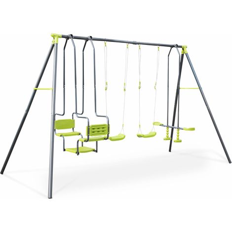 4-piece swing set with 2 swings, tandem swing and glider swing, Meltemi, Green, 362x166x223 cm (1/5)