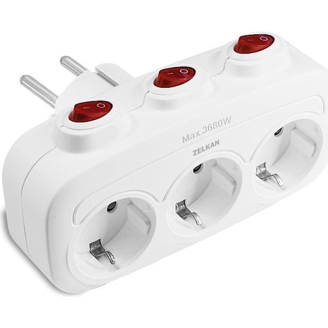 Multiprise avec Interrupteur Indépendant - Multiprises avec 3 Prises Horizontales - Multiprise Murale sans Câble - Prise Multiple - Blanc (1/5)