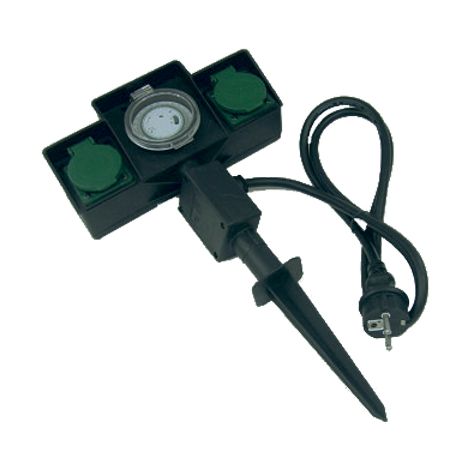 Pica de jardin con dos Tomas IP44 + programador cable 1,5m H07RN-F