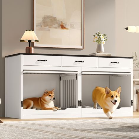 Innen-Hundekäfig aus MDF und Metall, für 2 Hunde, 3 Schubladen, 164 x 60 x 81 cm OKMYHOME (1/5)