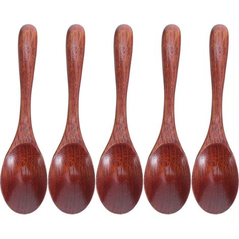 Lot 5 cuillères japonaises hêtre laqué 15,5x4 cm, légères pour miel, thé, café, condiments, desserts (1/5)