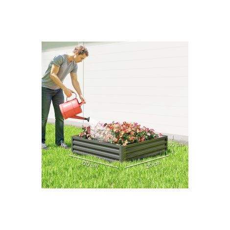 Bac potager surélevé gris clair en acier 120 x 120 x 30 cm avec espace de culture spacieux pour jardin, terrasse et balcon (1/5)
