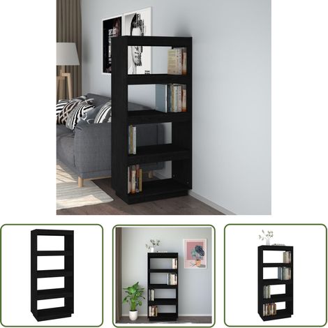 The Living Store Bibliothèque/Séparateur de pièce Noir 60x35x135 cm Pin massif - Bibliothèque - Meuble Tv - Étagère - Rangement - Bois (1/5)