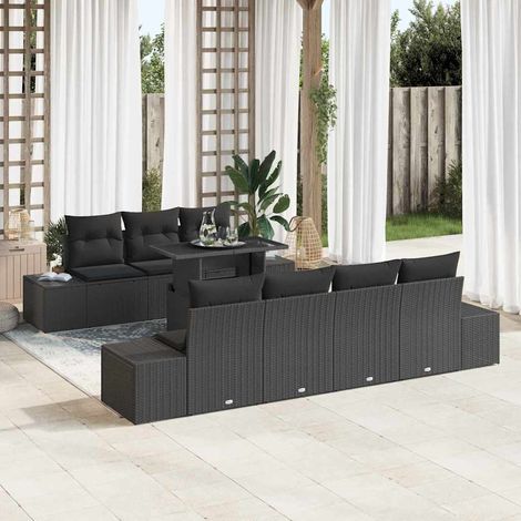 Conjunto de sofá de jardín 8 uds. Negro vidaXL (1/5)