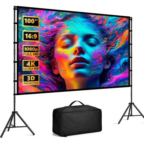 Écran de Projection sur Trépied 120 Pouces, 4K HD Écran Pliable 16:9, Tissu Anti-Pli Lavable pour Cinéma Maison Frontal et Arrière, Portable pour Extérieur (1/5)