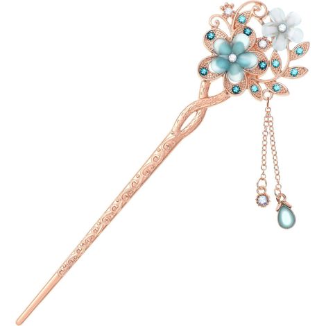 Vintage Chinese Double Flower Alloy Hairpin in Blue (1/5)