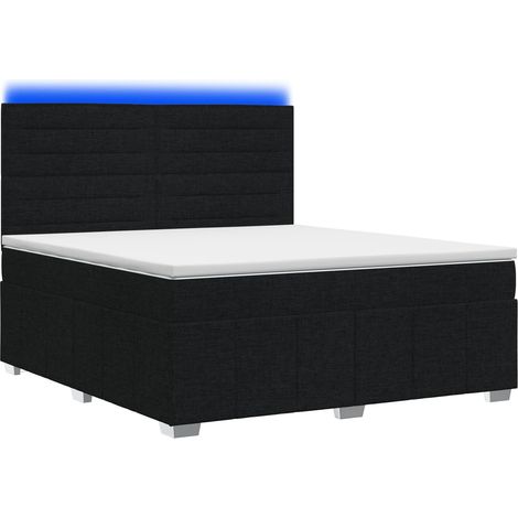 Maison Exclusive - Lit boxspring LED avec matelas Noir 180 x 200 cm Tissu (1/5)