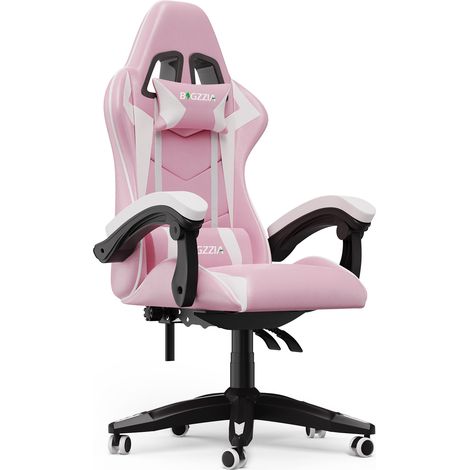Fauteuil gamer ergonomique inclinable rose - Support lombaire - Dossier inclinable 155° - Cuir PU luxe - Hauteur réglable 117-127 cm - Charge 136 kg - accoudoirs de connexion (1/5)