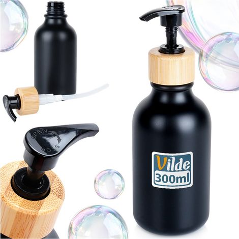 Vilde Distributeur de savon 300 ml bambou bois plastique noir (1/5)