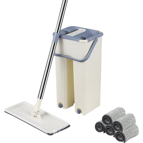 Balai À Rotation 360° - Seau À Essorage Double Fonction - Chiffons En Microfibre Lavables En Machine - Pour Sol Carrelé Et Parquet - Lot De 10 Recharges (1/5)