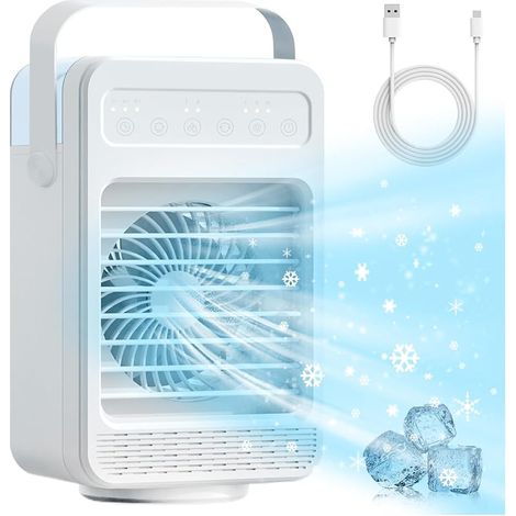 Climatiseur Mobile Ventilateur, Mini Climatiseur Portable, Refroidisseur d'Air, Air Cooler, 70° Oscillation, 4 Vitesses de Ventilateur, 2 Modes de Brumisation, Mini Clim Portative pour Petits Espaces (1/5)